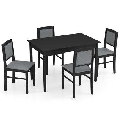 Costway 5 PCS Dining Table Set for 4 w/Rubber Wood Legs Upholstered Seat Padded Backrest