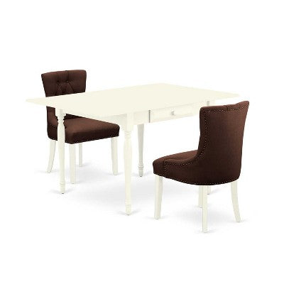 HomeStock 3-Piece Linen White Finish Solid Wood Top with Dropleaf Dining Table Set