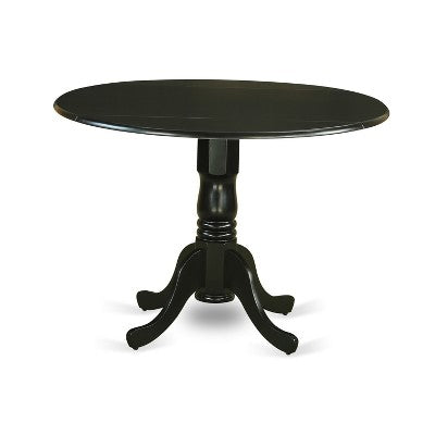 HomeStock Round Dropleaf Dining Set Black Linen Fabric Chairs