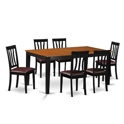 Victorian Dining Set - 7 Piece Table & Chair Set - Rectangle Kitchen Table with Leaf - Black & Cherry Finish