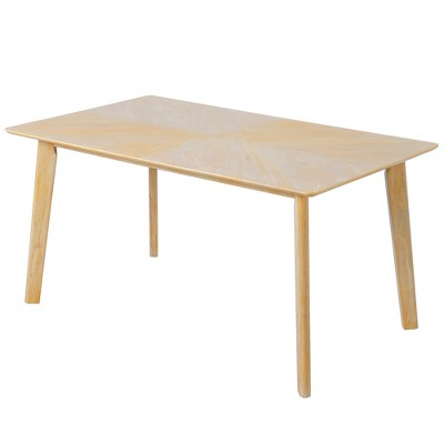 6 Piece Wood Dining Room Table Set, Dining Room Rectangular Table with 4 Upholstered Chairs and Bench