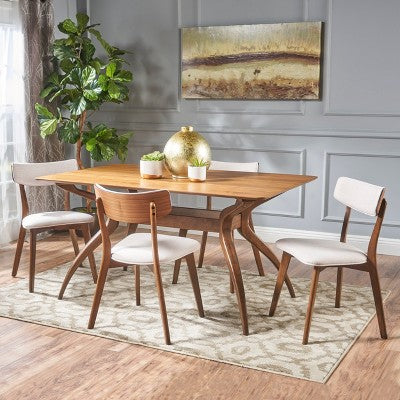 GDFStudio Megann Mid-Century Modern Wood Fabric Upholstered 5 Piece Dining Set