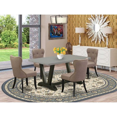 HomeStock 5-Piece Natural Oak Finish Solid Wood Top Dining table with 4 Chairs