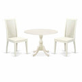 3-Piece Linen White Finish Solid Wood Top - Dining Room Set - Seats 4