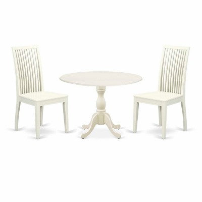 3-Piece Linen White Finish Solid Wood Top - Dining Room Set - Seats 4