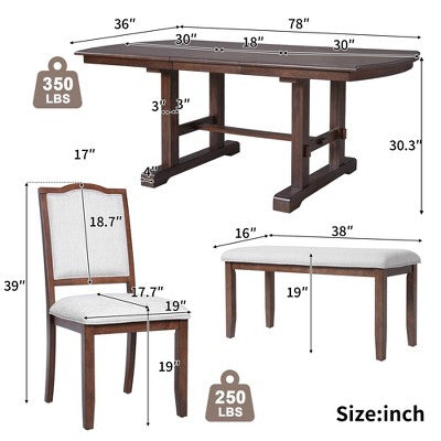 Farmhouse Extendable Dining Table Set for 6, 7 Pieces Wood Expanding Kitchen Table Set with 6 Upholstered Chairs