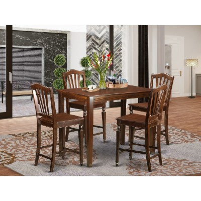 HomeStock 5-Pc Mahogany Finish Solid Wood Top - Dining Room Set - Seats 4