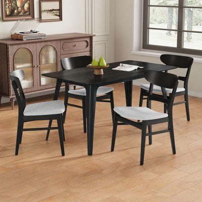Christopher Knight Home Jinna Mid-Century Modern 5 Piece Rubberwood Dining Set with Upholstered Chairs
