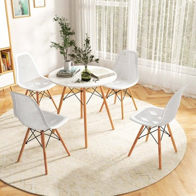 Costway 5 PCS Dining Table Set for 4 Persons Modern Round Table & 4 Chairs with Wood Leg Green/White