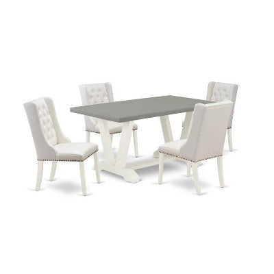 HomeStock 5-Piece Rectangle Natural Oak Finish Solid Wood Top Dining Table with 4 Parson Chair