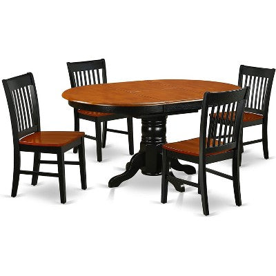 HomeStock Belmont 5Pc Oval 42/60 Inch Dining Table With 18 In Self Storing Butterfly Leaf And Four Wood Seat Chairs