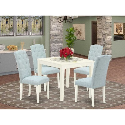 HomeStock 5-Pc Linen White Finish Solid Wood Top - Square Dining Room Set - Seats 4