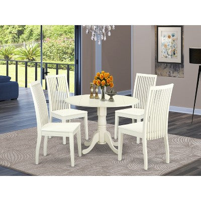 HomeStock 5-Piece Linen White Finish Solid Wood Top Dining table with 4 Chairs
