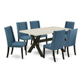 HomeStock 7-Piece Natural Oak Finish Solid Wood Top Dining Table with 6 Parson Chairs