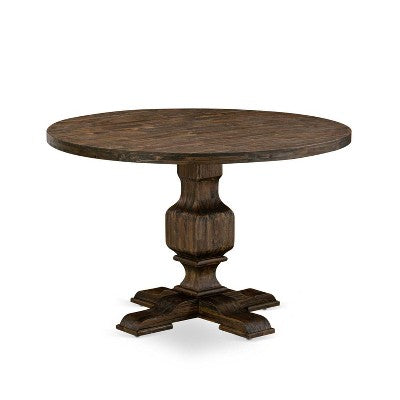 HomeStock 5-Piece Distressed Jacobean Finish Solid Wood Top Dining Table with 4 Parson Chair