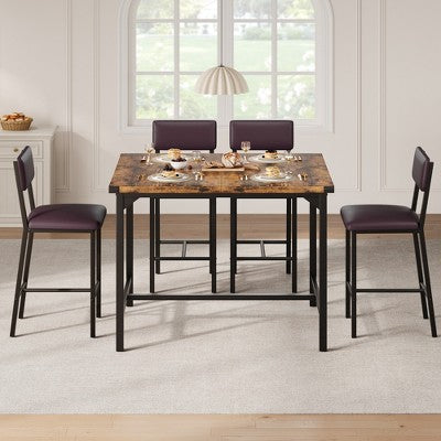 Garvee 3-Piece Dining Table Set W/Footrest & 2 Upholstered Chairs, High Table and Chairs Set with Corner Protector, for Pub, Dining