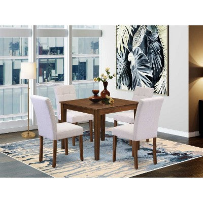 HomeStock 5-Piece Antique Walnut Finish Solid Wood Top - Square Dining Room Set - Seats 4