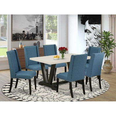 HomeStock 7-Piece Rectangle Natural Oak Finish Solid Wood Top Dining Table with 6 Parson Chairs