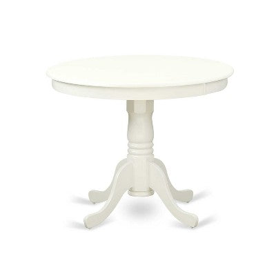 3-Piece Linen White Finish Solid Wood Top - Round Dining Room Set - Seats 4