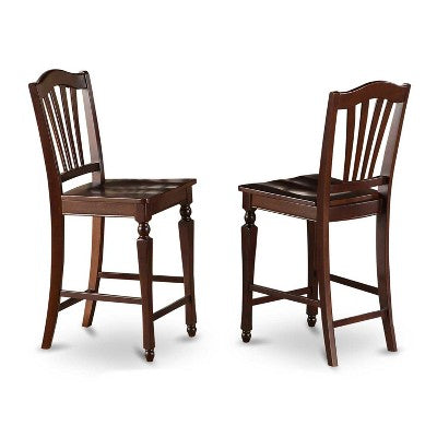 Counter Height Pub Set - 3 Piece Asian Style Table & Chairs - Small Space Dining Set - 36x36 Inch Mahogany