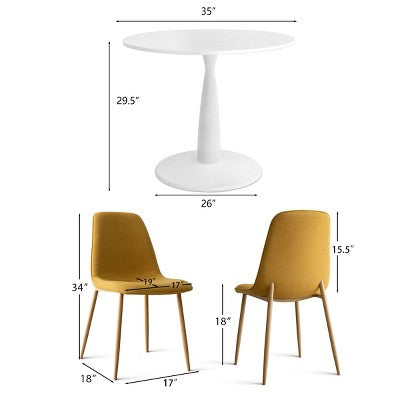 5-Piece Small Dining Table Set for 4, Round Dining Room Set With 4 Upholstered Chairs Oak Legs for Apartment, Indoor Furniture - Panipeachy