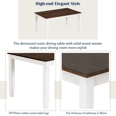 6 PCS Rustic Wood Dining Table Set, Rectangular Table with 4 Chairs & Bench-ModernLuxe