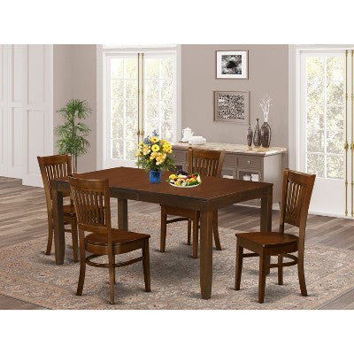 HomeStock Dining Table Set With Butterfly Leaf & 4 Linen Chairs - Espresso Finish