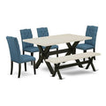 6-Piece Natural Oak Finish Solid Wood Top dining Table with 1-Bench and 4-Chairs with