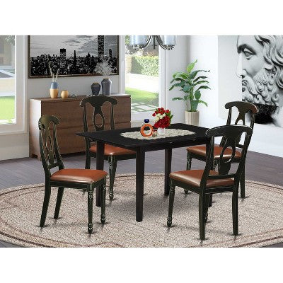 5-Piece Black Finish Solid Wood Top - Dining Room Set - Seats-4