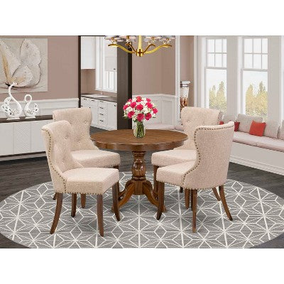 HomeStock 5-Piece Antique Walnut Finish Solid Wood Top Dining table with 4 Chairs
