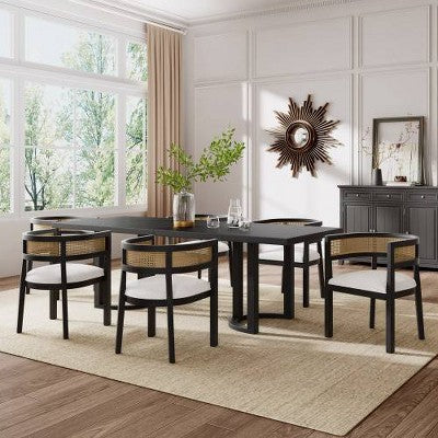 Christopher Knight Home Avery 7pc Cane and Rubberwood Upholstered Dining Set