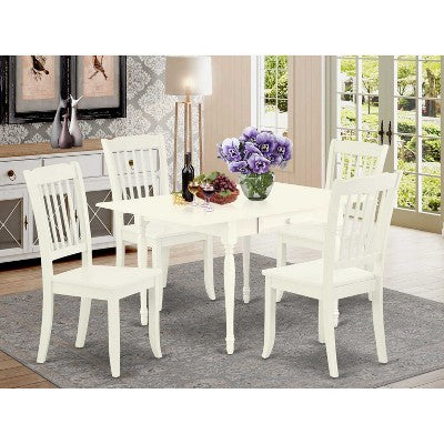 HomeStock 5-Pc Linen White Finish Solid Wood Top - Dining Room Set with Dropleaf - Seats 4