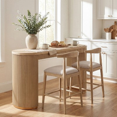 Christopher Knight Home Robert 3 Piece Farmhouse Rubberwood Upholstered Counter Height Dining Chairs with Fluted Table