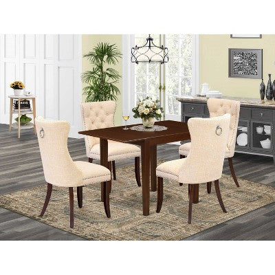 5-Piece Mahogany Finish Solid Wood Top Rectangular Upholstered Dining Room Set (Seats-4)