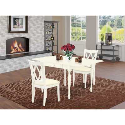 HomeStock 3-Piece Linen White Finish Solid Wood Top with Dropleaf Dining Table Set
