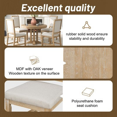 5-Piece Dining Set with Extendable Round Table and 4 Upholstered Chairs - ModernLuxe