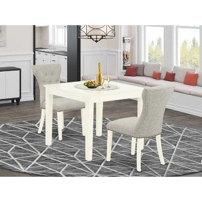 Modern 3-Piece Kitchen Dining Set - Table & 2 Parsons Chairs - Linen White Finish