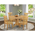 HomeStock Belmont 5 Pc Dining set with a Kitchen Table and 4 Wood Seat Kitchen Chairs in Oak