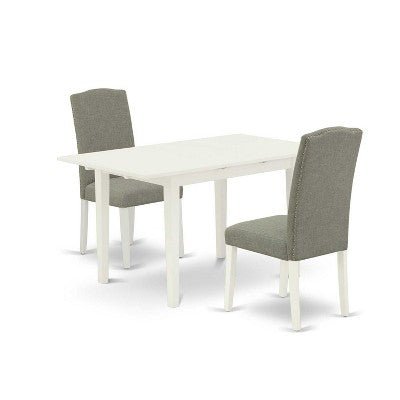 HomeStock 3-Piece Linen White Finish Rectangular Solid Wood Top With Butterfly Leaf Dining Table Set