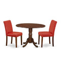 HomeStock 3-Pc Mahogany Finish Solid Wood Top-Round Dining Room Set with Dropleaf-Seats 4