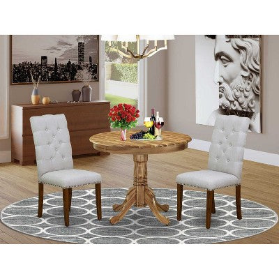 HomeStock 3-Pc Natural Oil Finish Solid Wood Top - Round Dining Room Set - Seats 4