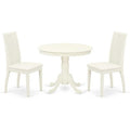 3-Piece Linen White Finish Solid Wood Top - Round Dining Room Set - Seats 4