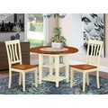 HomeStock Belmont 3 Piece Sudbury Set With One Round Dinette Table And Two Dinette Chairs With Wood Seat In A Beautiful Buttermilk and Cherry Finish