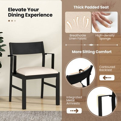 Costway 4 Pieces Dining Table Set Kitchen Table with 2 Armchairs & 1 Bench for 4 Coffee/Black