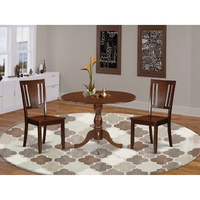 3-Piece Mahogany Finish Solid Wood Top - Dining Room Set - Seats 4