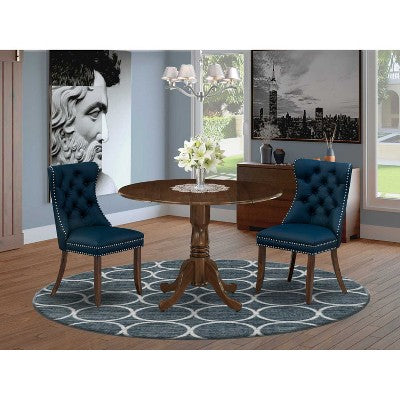 3-Piece Antique Walnut Finish Solid Wood Top-Round Dining Room Set -Seats 4