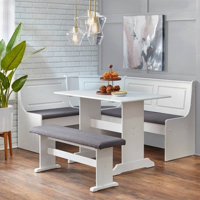 Buylateral 3pc Polly Farmhouse Upholstered Solid Wood Breakfast Nook Dining Set