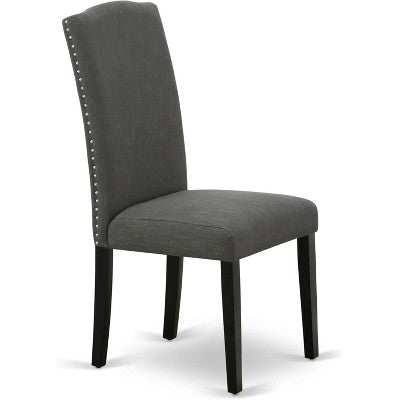 HomeStock Belmont 7Pc Rectangular 60 Inch Dining Table And Six Parson Chair With Black Leg And Linen Fabric Dark Gotham Grey