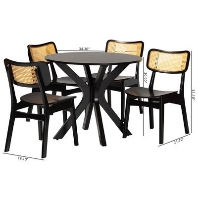 Baxton Studio Linnet Mid-Century Modern Wood and Rattan 5-Piece Dining Set