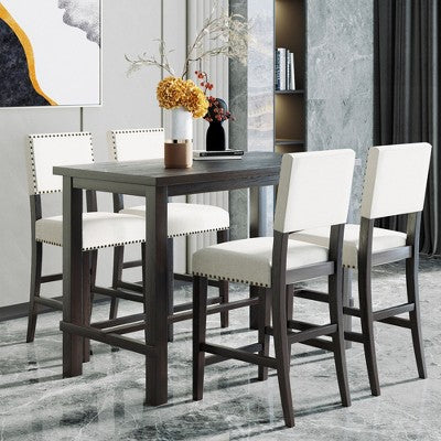 GDFStudio Mark 5 Piece Counter Height Dining Set with Elegant Table and Upholstered Chairs